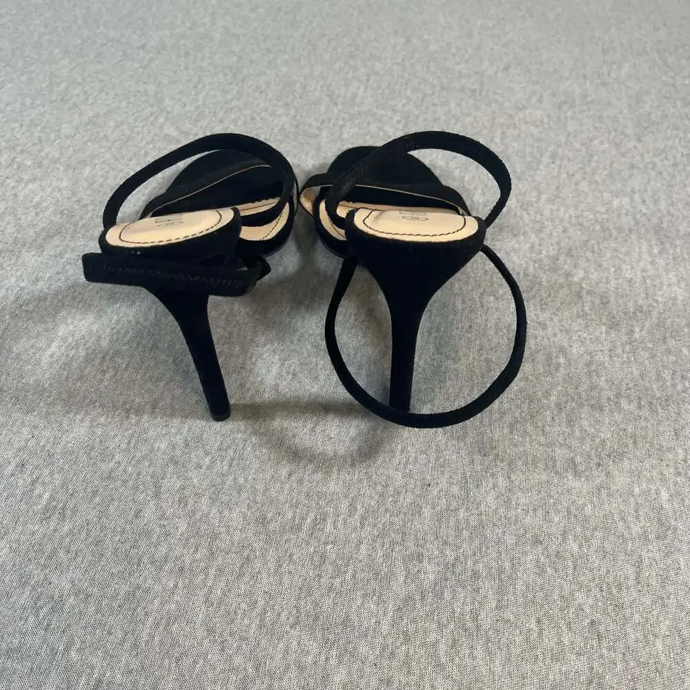 Rouge Helium Women's Black Suede Stiletto Slingback Heels, Size 8
